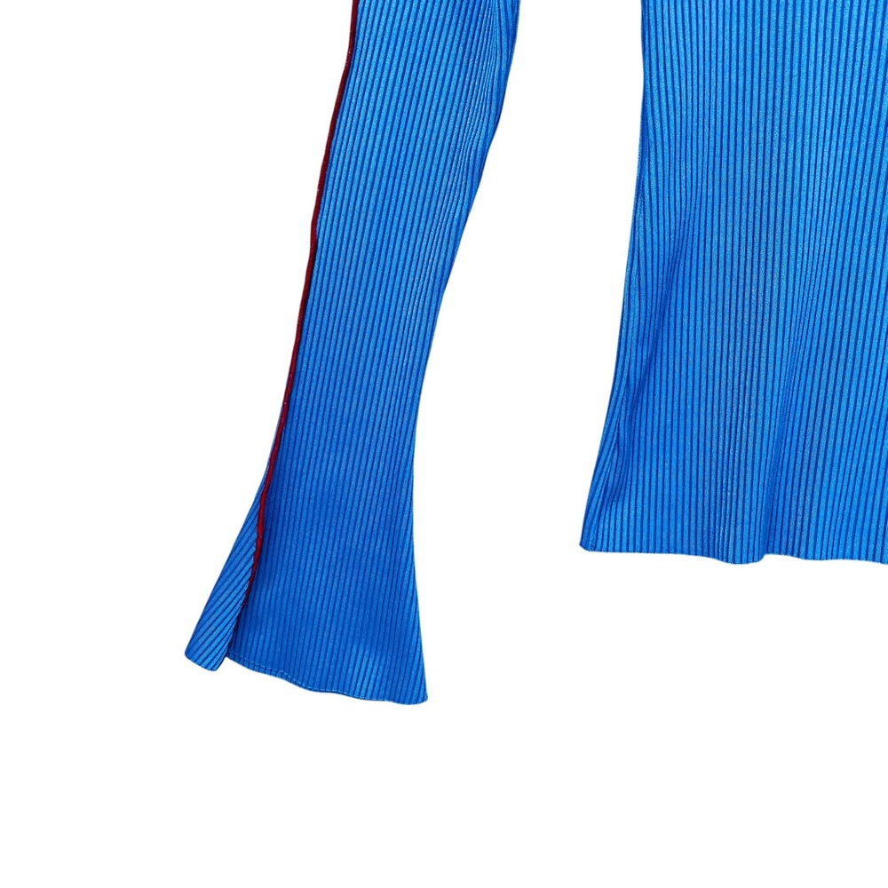 Zara Ribbed Knit Long Sleeve Top Electric Blue Burgundy Trim Flare Cuff M - Picture 3 of 6